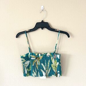 NWT O.P.T Linen Blend Tropical Print Crop Top